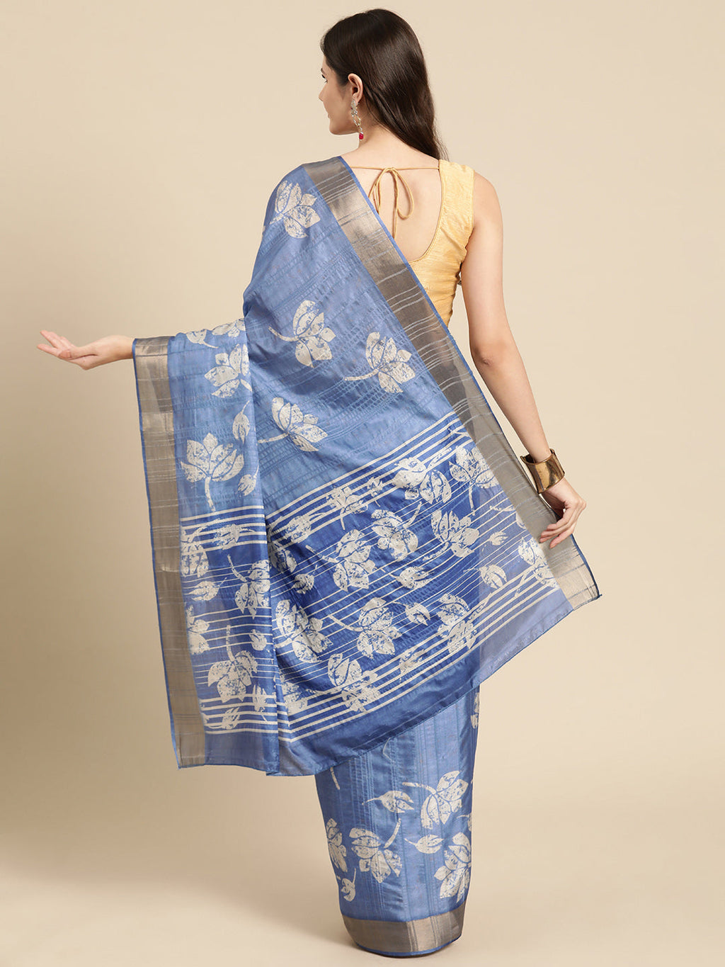Blue Silk Blend Digital Print Floral Saree with Unstitched Blouse - Hiral Fashion | Grocsy