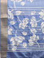 Blue Silk Blend Digital Print Floral Saree with Unstitched Blouse - Hiral Fashion | Grocsy