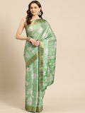 Green Silk Blend Digital Print Floral Saree with Unstitched Blouse - Hiral Fashion | Grocsy