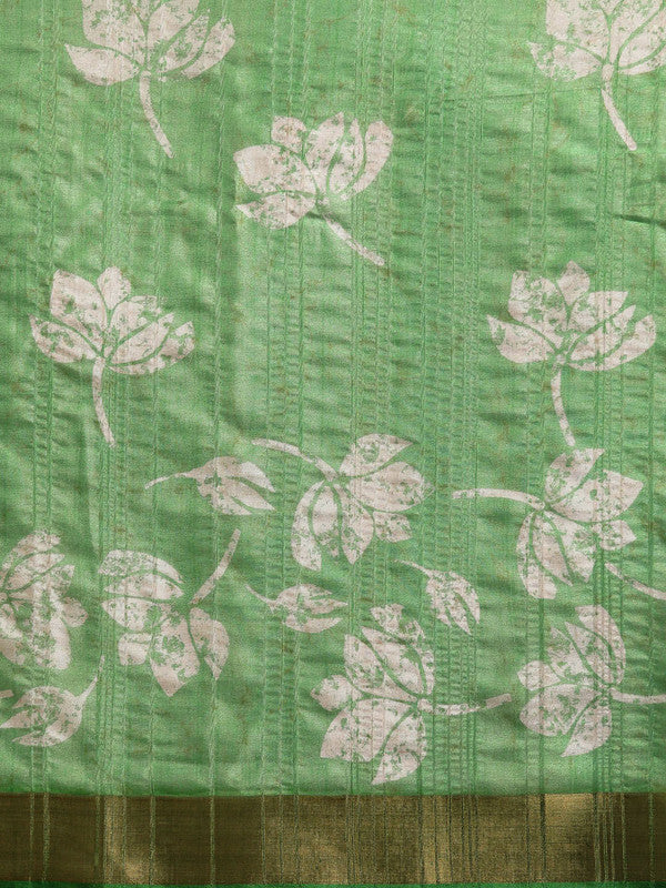 Green Silk Blend Digital Print Floral Saree with Unstitched Blouse - Hiral Fashion | Grocsy