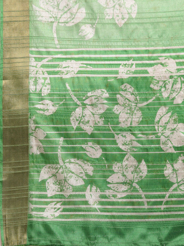 Green Silk Blend Digital Print Floral Saree with Unstitched Blouse - Hiral Fashion | Grocsy