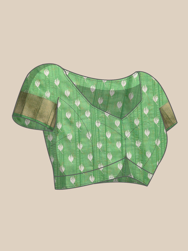 Green Silk Blend Digital Print Floral Saree with Unstitched Blouse - Hiral Fashion | Grocsy