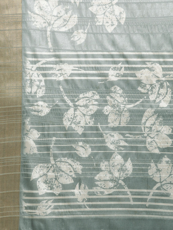 Gray Silk Blend Digital Print Floral Saree with Unstitched Blouse - Hiral Fashion | Grocsy