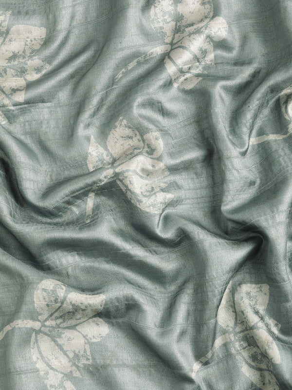 Gray Silk Blend Digital Print Floral Saree with Unstitched Blouse - Hiral Fashion | Grocsy