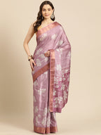 Purple Silk Blend Digital Print Floral Saree with Unstitched Blouse - Hiral Fashion | Grocsy