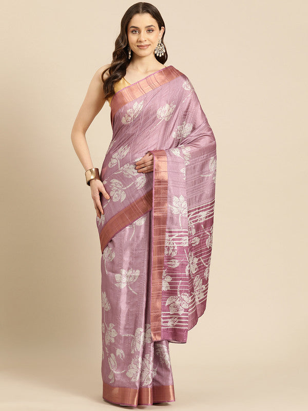 Purple Silk Blend Digital Print Floral Saree with Unstitched Blouse - Hiral Fashion | Grocsy