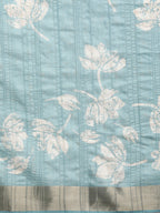 Turquoise Silk Blend Digital Print Floral Saree with Unstitched Blouse - Hiral Fashion | Grocsy