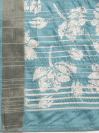 Turquoise Silk Blend Digital Print Floral Saree with Unstitched Blouse - Hiral Fashion | Grocsy
