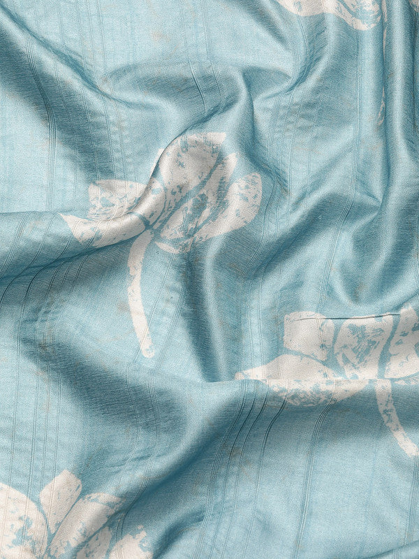 Turquoise Silk Blend Digital Print Floral Saree with Unstitched Blouse - Hiral Fashion | Grocsy