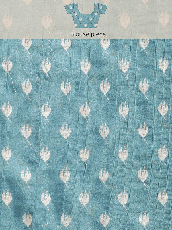 Turquoise Silk Blend Digital Print Floral Saree with Unstitched Blouse - Hiral Fashion | Grocsy