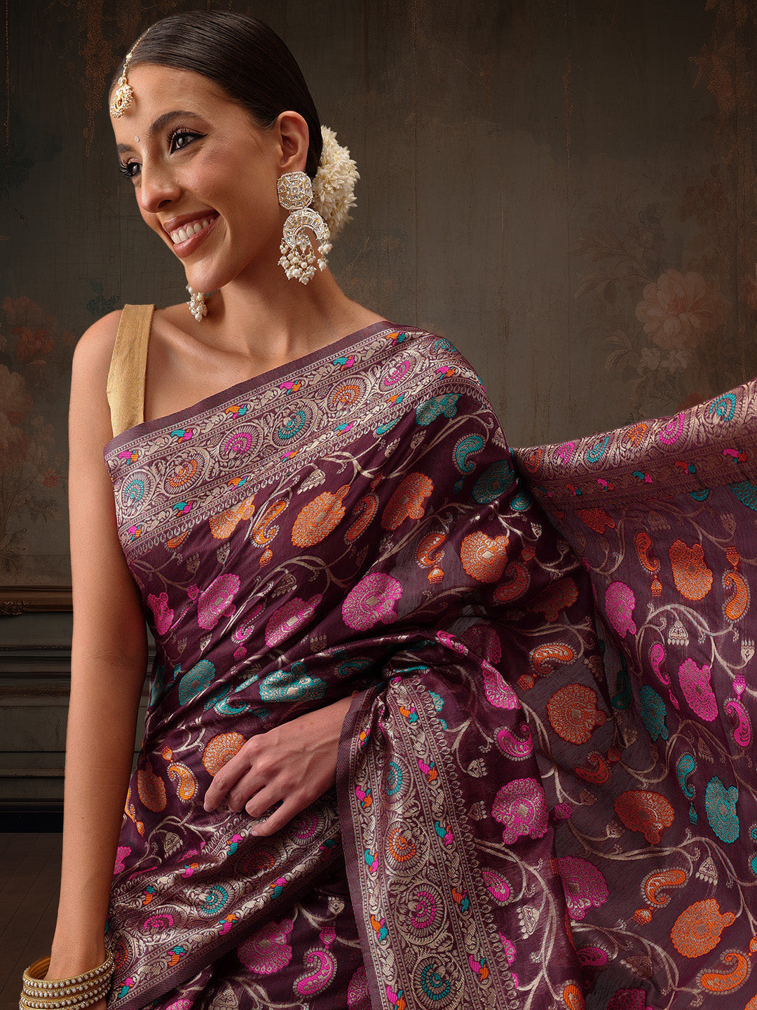 Hiral Fashion Purple Jamdani Cotton Floral Woven Thread Saree | Grocsy