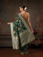 Hiral Fashion Green Jamdani Cotton Floral Woven Thread Saree | Grocsy