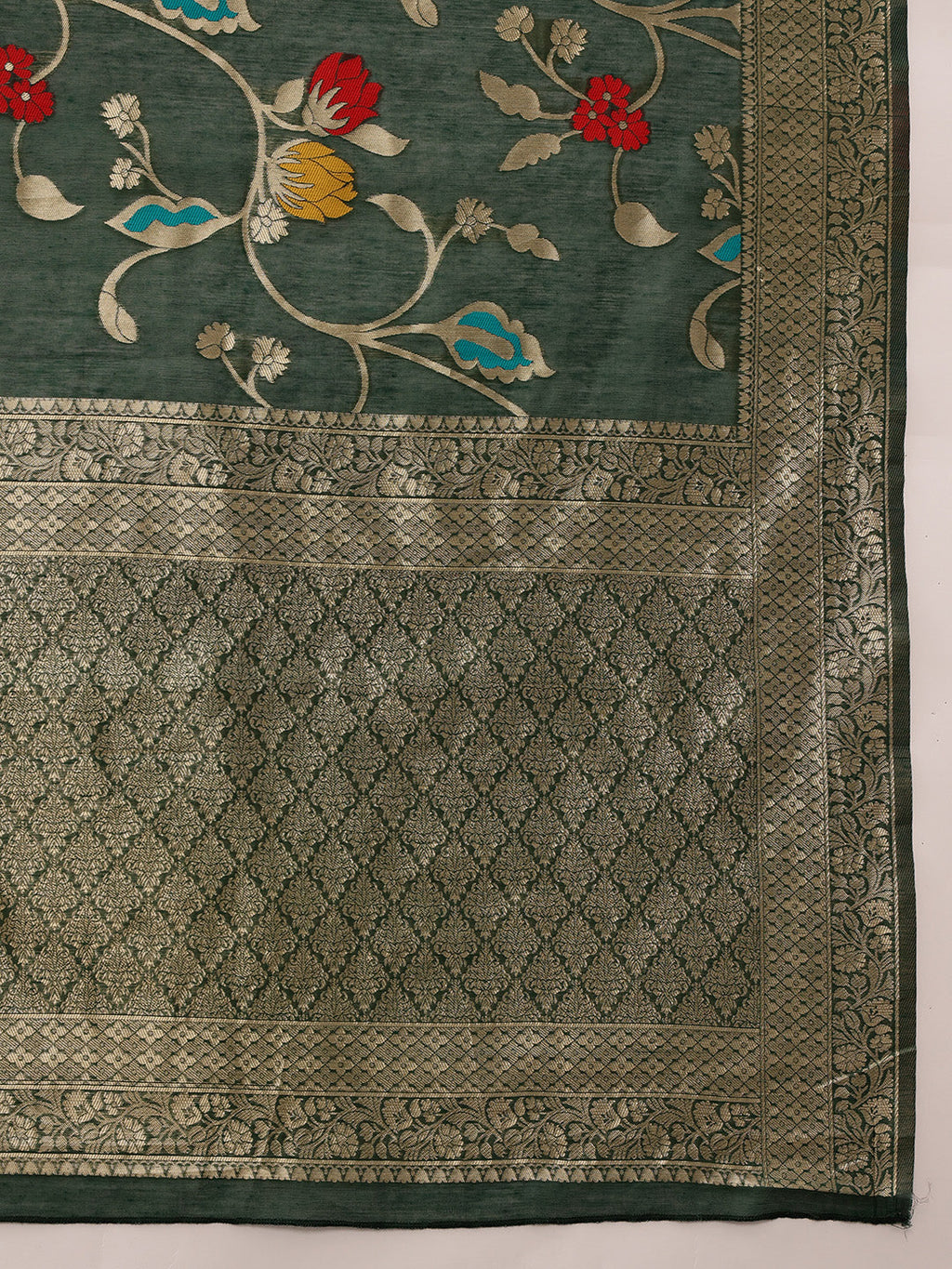 Hiral Fashion Green Jamdani Cotton Floral Woven Thread Saree | Grocsy