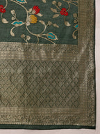 Hiral Fashion Green Jamdani Cotton Floral Woven Thread Saree | Grocsy