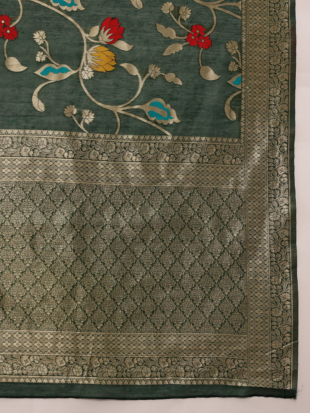 Hiral Fashion Green Jamdani Cotton Floral Woven Thread Saree | Grocsy