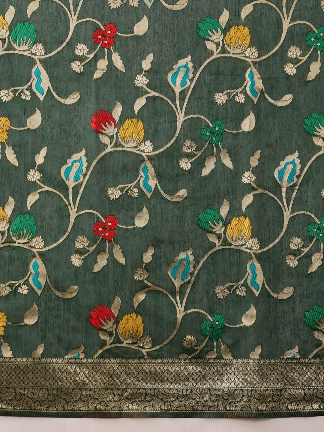 Hiral Fashion Green Jamdani Cotton Floral Woven Thread Saree | Grocsy