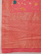 Hiral Fashion Pink Jamdani Cotton Floral Woven Thread Saree | Grocsy