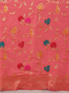 Hiral Fashion Pink Jamdani Cotton Floral Woven Thread Saree | Grocsy