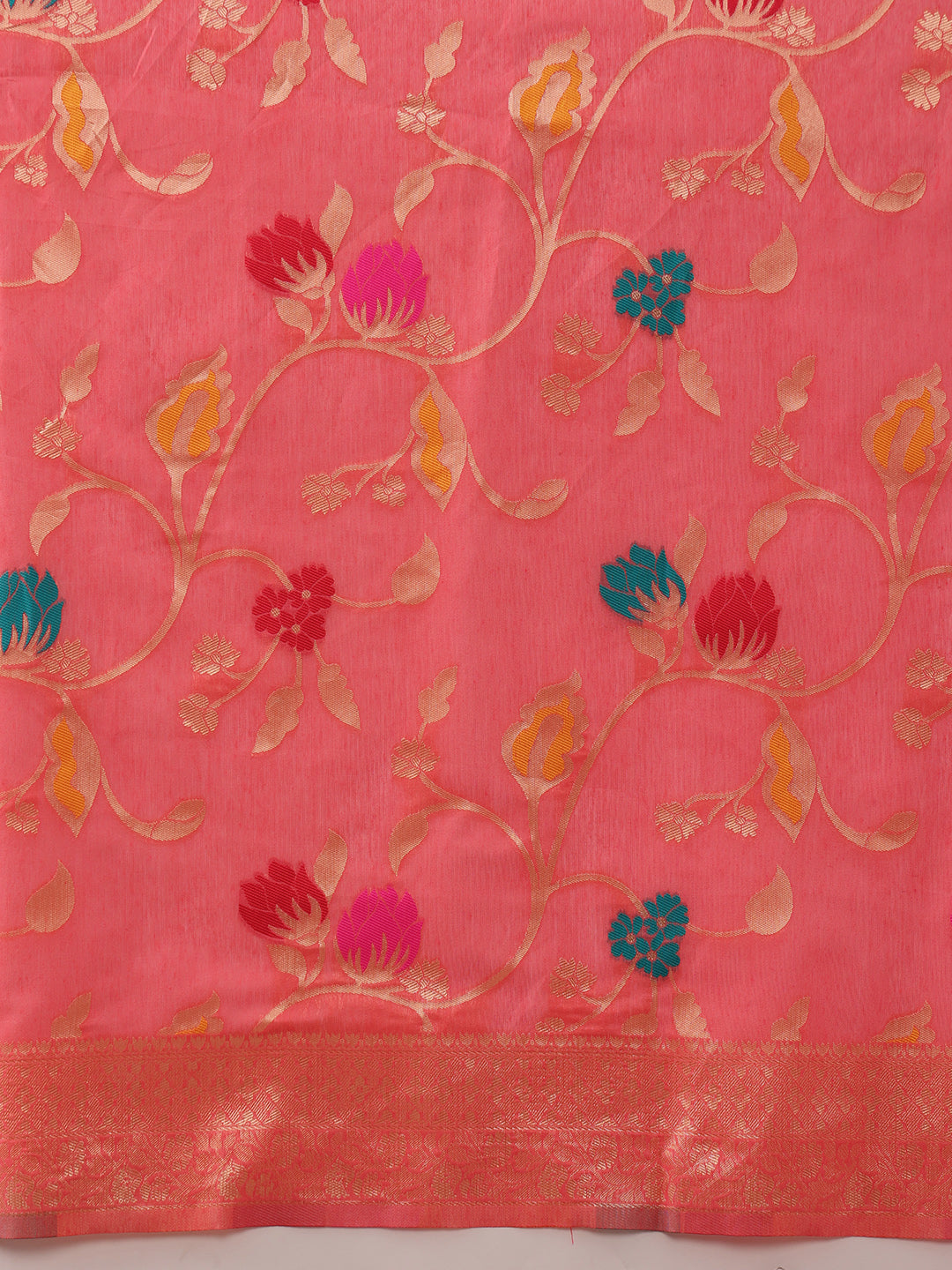 Hiral Fashion Pink Jamdani Cotton Floral Woven Thread Saree | Grocsy