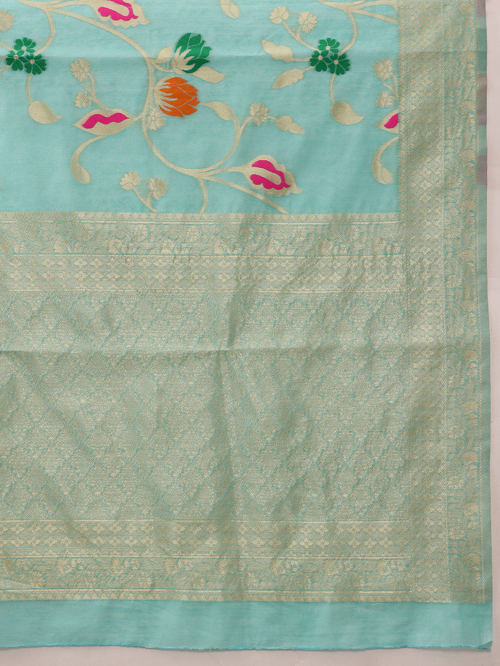 Hiral Fashion Teal Jamdani Cotton Floral Woven Thread Saree | Grocsy
