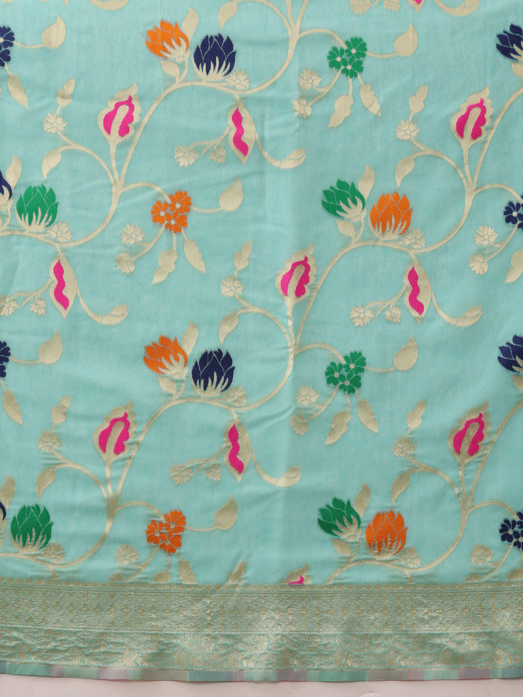 Hiral Fashion Teal Jamdani Cotton Floral Woven Thread Saree | Grocsy