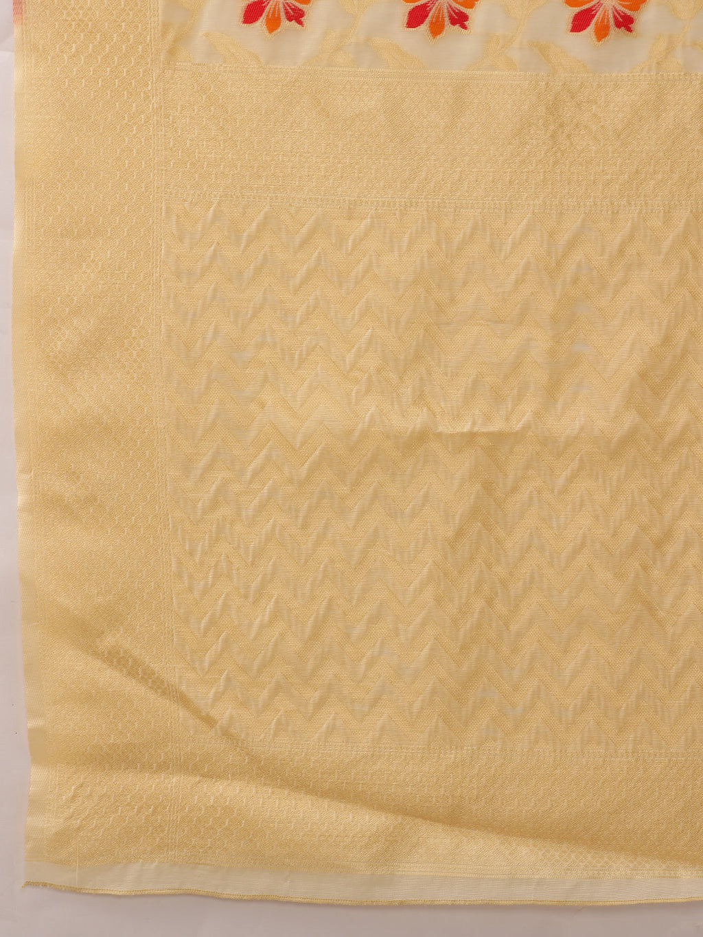 Hiral Fashion Beige Jamdani Cotton Floral Woven Thread Saree | Grocsy