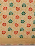 Hiral Fashion Beige Jamdani Cotton Floral Woven Thread Saree | Grocsy