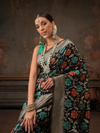 Hiral Fashion Black Jamdani Cotton Floral Woven Thread Saree | Grocsy