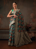 Hiral Fashion Black Jamdani Cotton Floral Woven Thread Saree | Grocsy