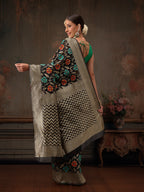 Hiral Fashion Black Jamdani Cotton Floral Woven Thread Saree | Grocsy