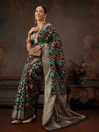 Hiral Fashion Black Jamdani Cotton Floral Woven Thread Saree | Grocsy