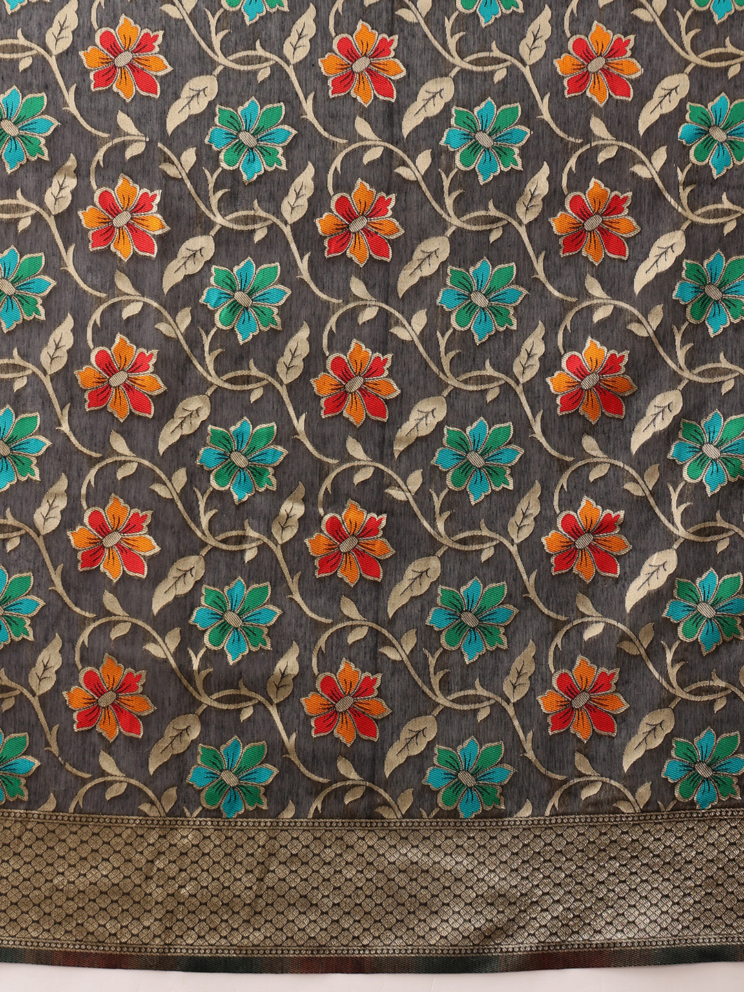 Hiral Fashion Black Jamdani Cotton Floral Woven Thread Saree | Grocsy
