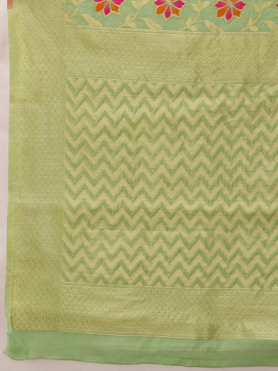 Hiral Fashion Lime Green Jamdani Cotton Floral Woven Thread Saree | Grocsy