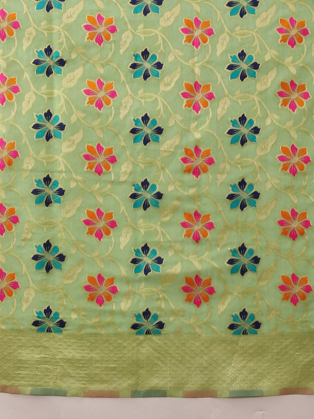 Hiral Fashion Lime Green Jamdani Cotton Floral Woven Thread Saree | Grocsy