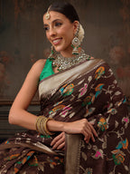 Hiral Fashion Brown Jamdani Cotton Floral Woven Thread Saree | Grocsy