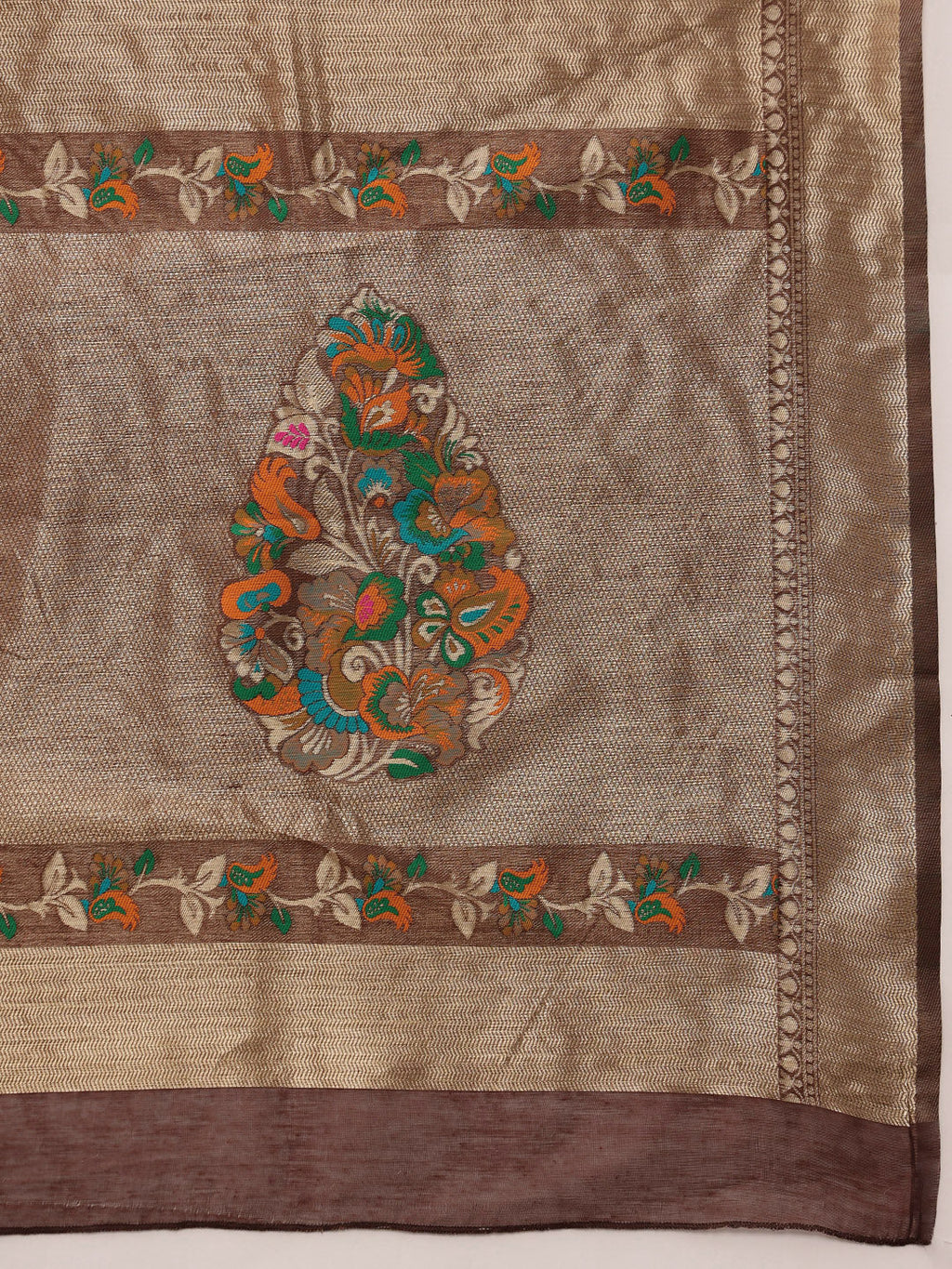 Hiral Fashion Brown Jamdani Cotton Floral Woven Thread Saree | Grocsy