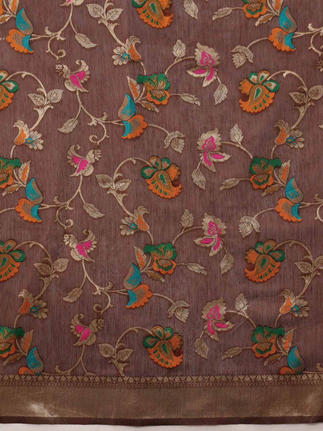 Hiral Fashion Brown Jamdani Cotton Floral Woven Thread Saree | Grocsy