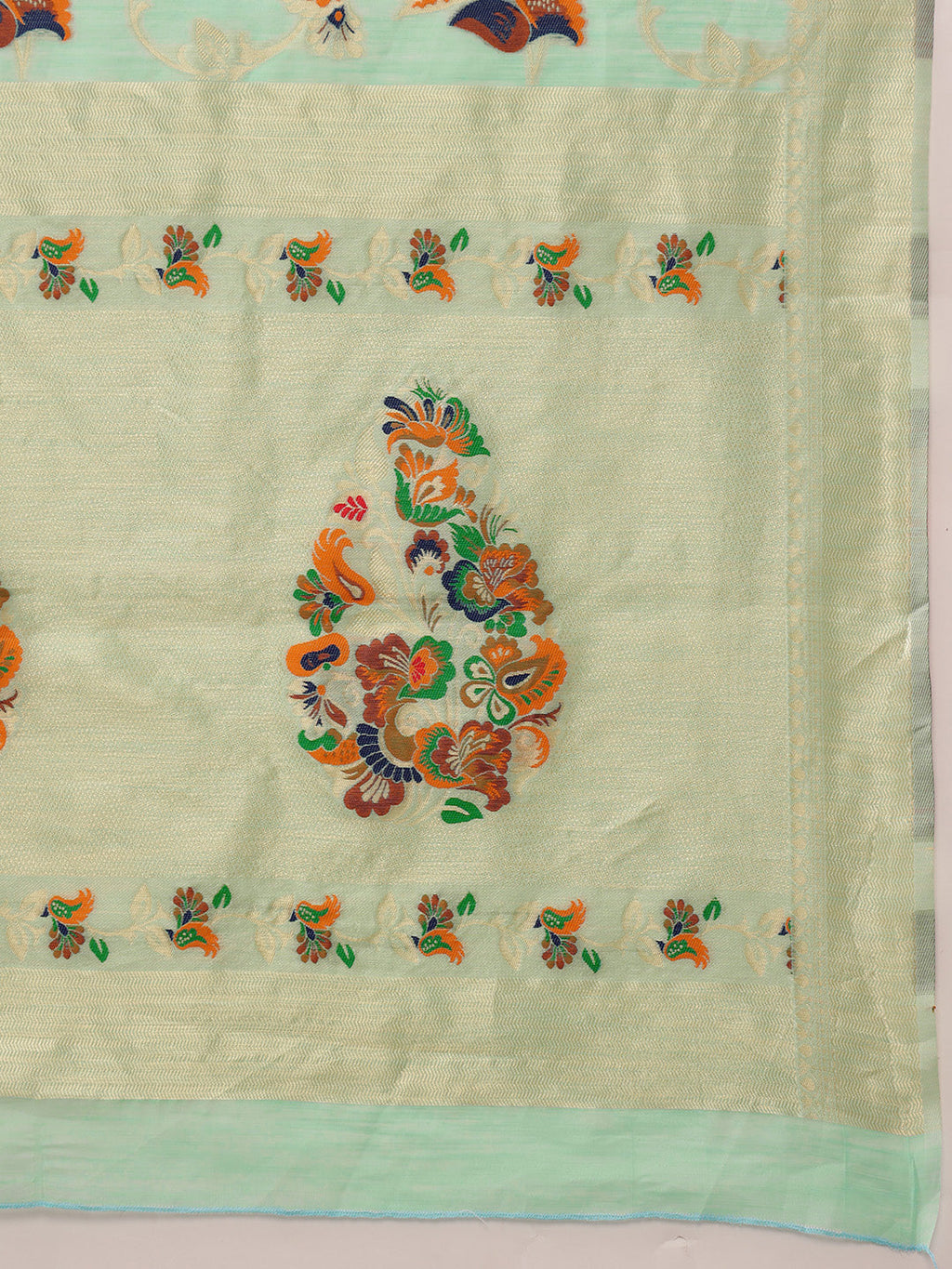 Hiral Fashion Teal Jamdani Cotton Floral Woven Thread Saree | Grocsy