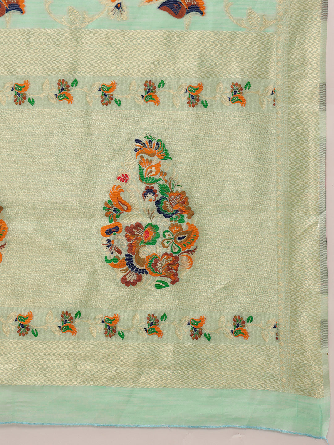 Hiral Fashion Teal Jamdani Cotton Floral Woven Thread Saree | Grocsy