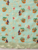Hiral Fashion Teal Jamdani Cotton Floral Woven Thread Saree | Grocsy