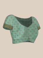 Hiral Fashion Teal Jamdani Cotton Floral Woven Thread Saree | Grocsy