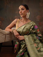 Hiral Fashion Green Jamdani Cotton Floral Woven Thread Saree | Grocsy