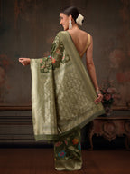 Hiral Fashion Green Jamdani Cotton Floral Woven Thread Saree | Grocsy