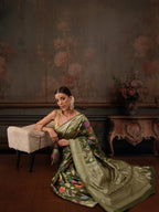 Hiral Fashion Green Jamdani Cotton Floral Woven Thread Saree | Grocsy