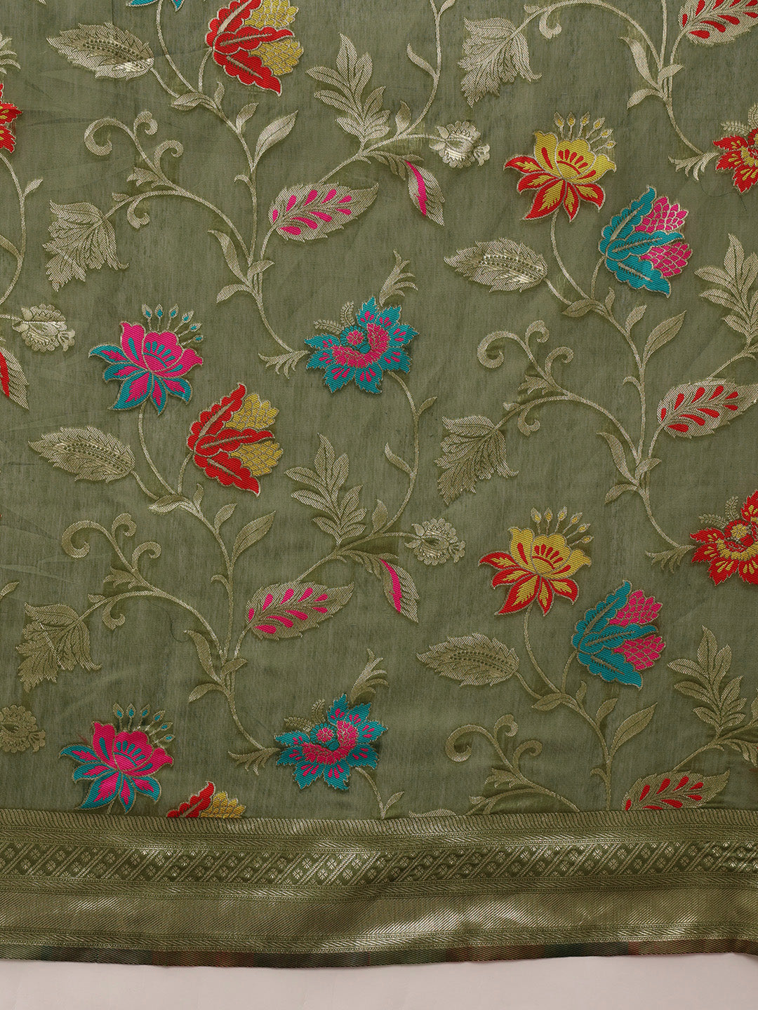 Hiral Fashion Green Jamdani Cotton Floral Woven Thread Saree | Grocsy