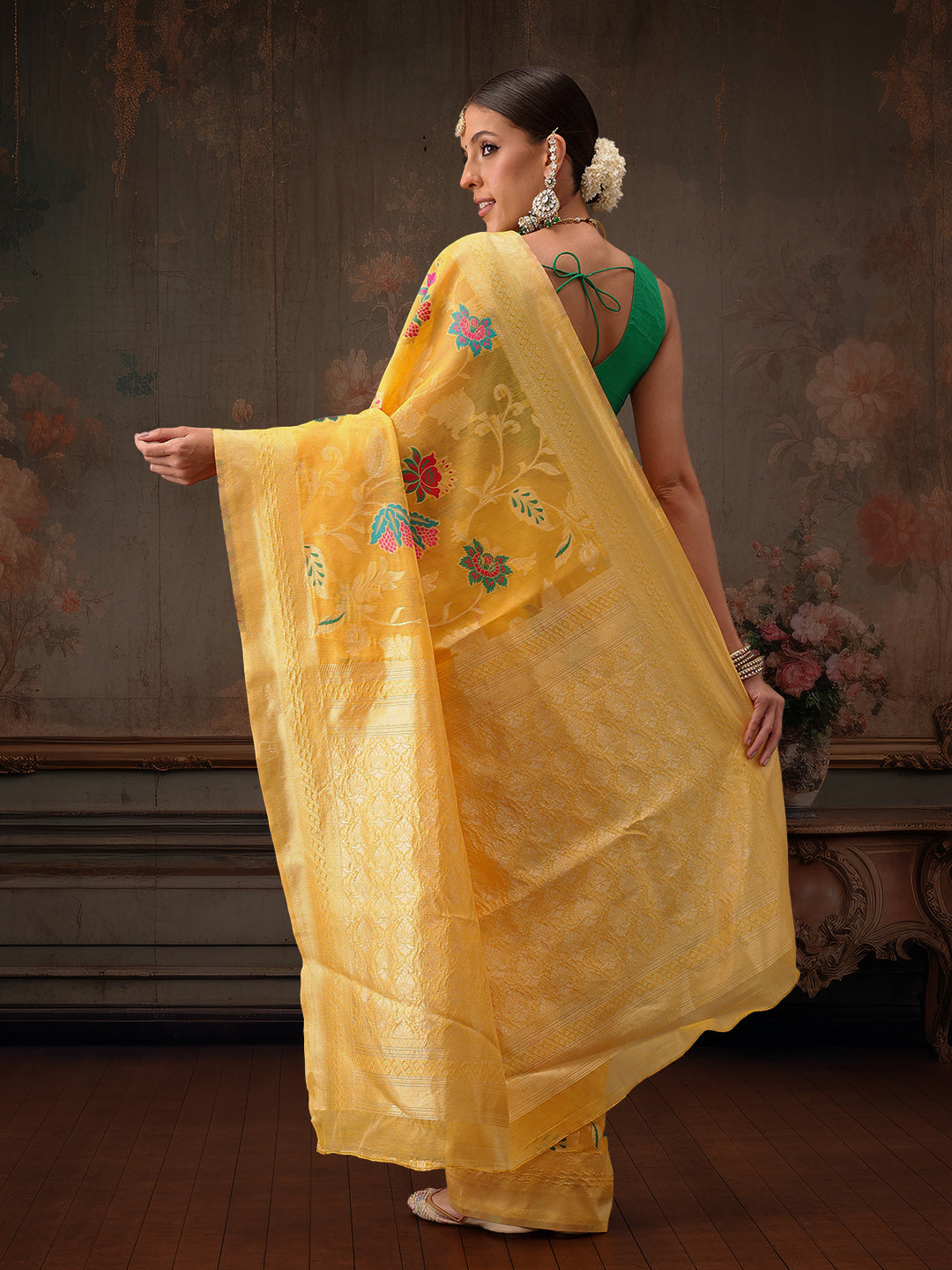 Hiral Fashion Mustard Jamdani Cotton Floral Woven Thread Saree | Grocsy