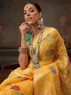 Hiral Fashion Mustard Jamdani Cotton Floral Woven Thread Saree | Grocsy