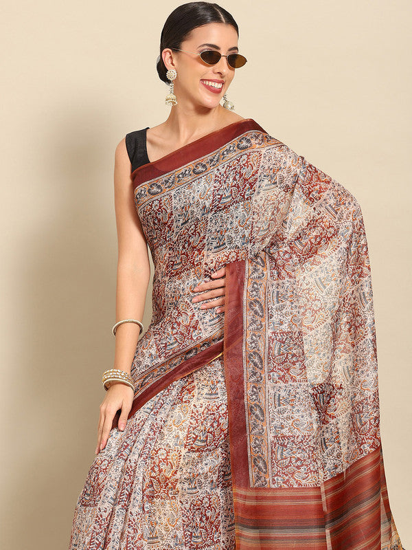 Multicolor Pure Cotton Printed Floral Saree with Unstitched Blouse - Hiral Fashion | Grocsy