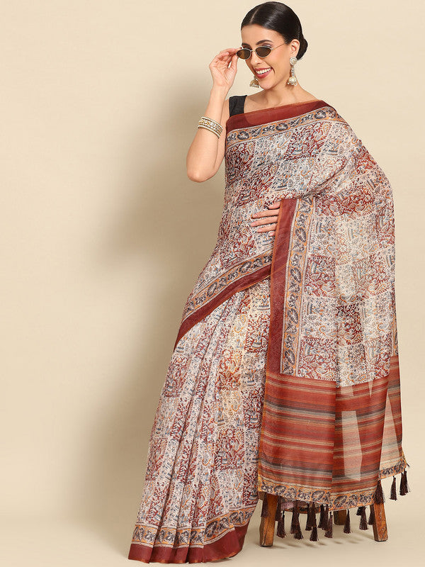 Multicolor Pure Cotton Printed Floral Saree with Unstitched Blouse - Hiral Fashion | Grocsy