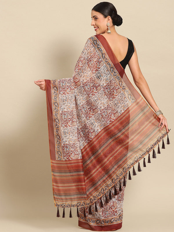 Multicolor Pure Cotton Printed Floral Saree with Unstitched Blouse - Hiral Fashion | Grocsy